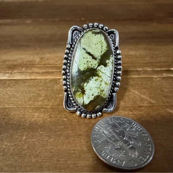 Gaspeite Gemstone Silver Ring Size 11 - Picture 2 of 4